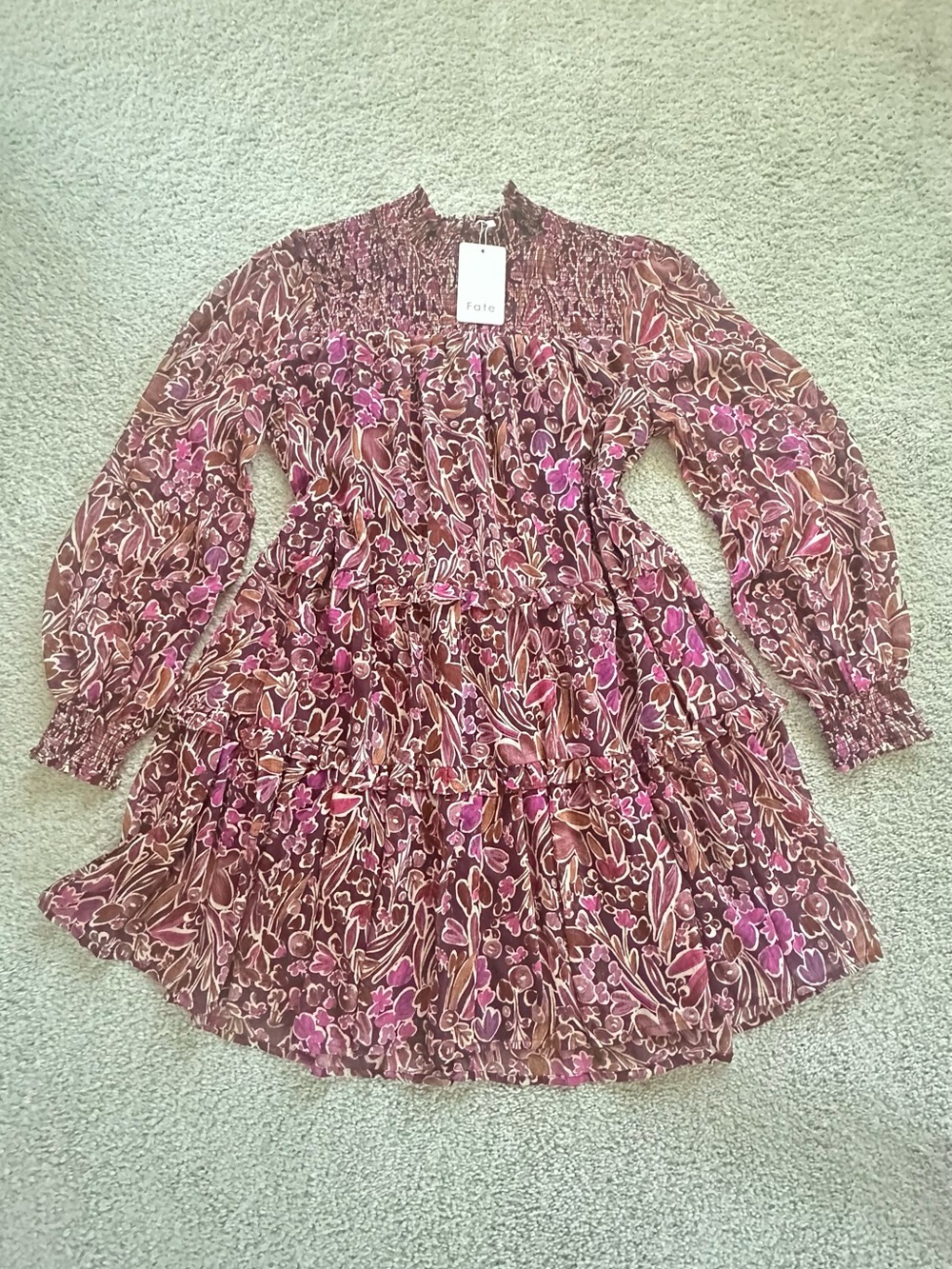 Fate Burgundy Red Floral Dress Size M. Color burgundy floral - Picture 3 of 10